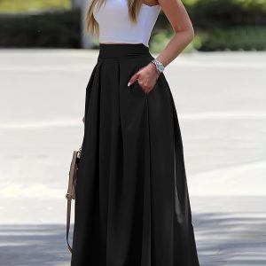 Jupe maxi froncée taille haute pour femmes