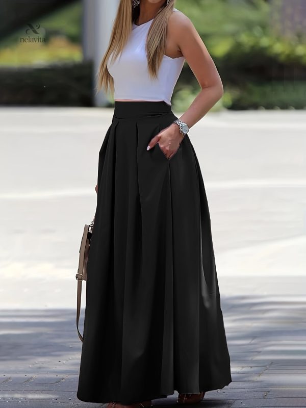 ruched-high-waist-skirts-elegant-solid-versatile-maxi-ski-rm7q1t-1 Jupe maxi froncée taille haute pour femmes