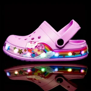 Sabots Enfant Fille LED – Sandales Lumineuses Rose Licorne Arc-en-Ciel