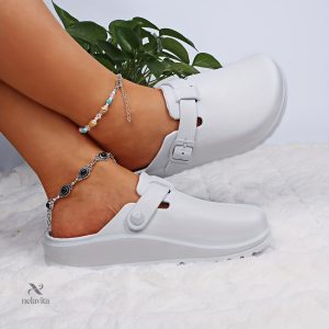 Sabots unis femme - Chaussures plates à boucle, confortables