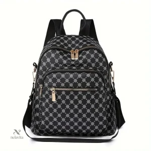 Sac à dos décontracté femme – Grand sac élégant à motif monogramme avec multiples poches