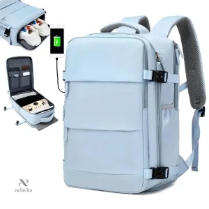Sac à dos décontracté – Grand sac de voyage pliable avec port USB et compartiment chaussures