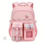 Sac à dos rose pour fille avec motifs lapin et poches multiples