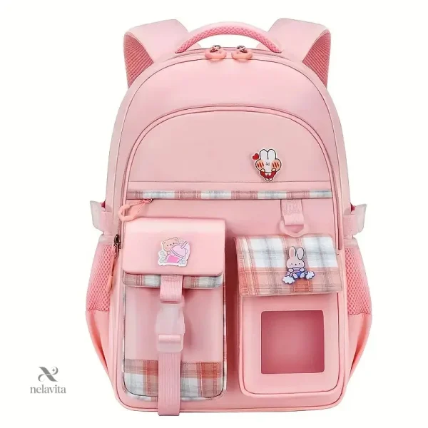 sac-a-dos-enfant-fille-rose-cartable-primaire-avec-poches-xngqh4-1 Sac à dos rose pour fille avec motifs lapin et poches multiples