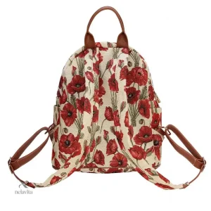 Sac à dos femme vintage avec motif coquelicots rouges