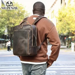 Sac à dos homme en cuir marron vintage élégant et robuste