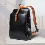 Sac à dos homme cuir noir élégant avec bretelles marron