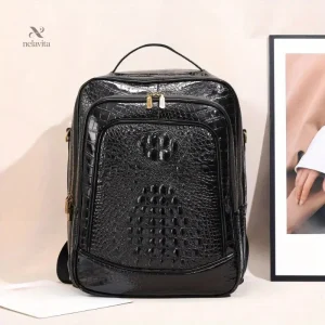 Sac à dos cuir noir motif crocodile élégant pour homme