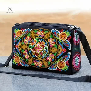 Sac à main femme brodé multicolore Design bohème chic et bandoulière réglable