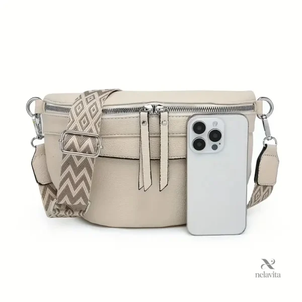 Sac banane beige avec bandoulière réglable pour femme