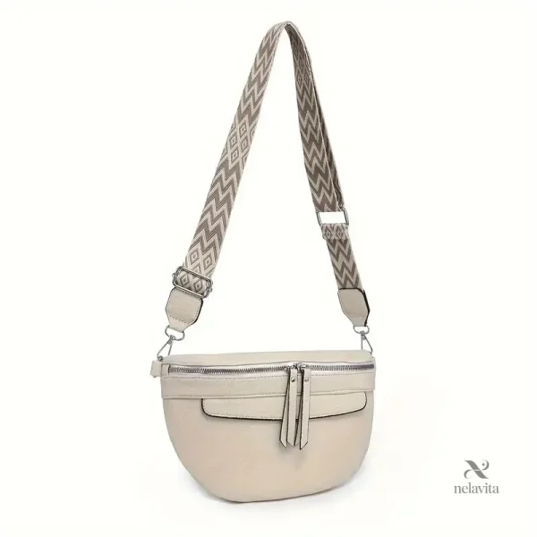 Accessoire tendance en simili cuir beige, sac banane