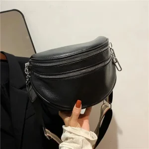 Sac bandoulière femme – Sac banane en cuir PU avec sangle rayée ajustable