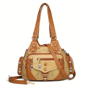 Sac besace femme noir en simili cuir  Style tendance, multi-poches et grande capacité