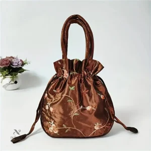 Sac de soirée femme en satin brodé – Pochette élégante à cordon, plusieurs coloris