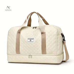 Sac de voyage crème matelassé  Bagage élégant et léger pour week-end ou cabine