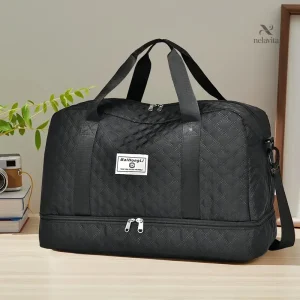Sac de voyage noir matelassé  Bagage cabine élégant et grande capacité