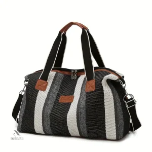 Sac de Voyage Rayé en Tissu Résistant – Cabine Week-End Grande Capacité avec Bandoulière Amovible