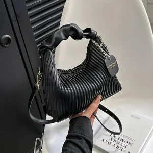 Sac pochette femme noir plissé – Sac de soirée élégant avec bandoulière réglable