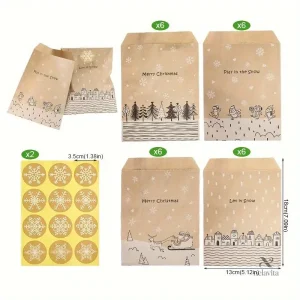 Sachets cadeaux Noël en kraft avec stickers décoratifs