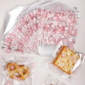 Sachets transparents à fleurs pour biscuits, emballage décoratif