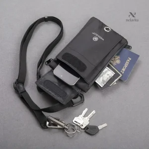 Sacoche tour de cou avec port USB pour voyageur connecté