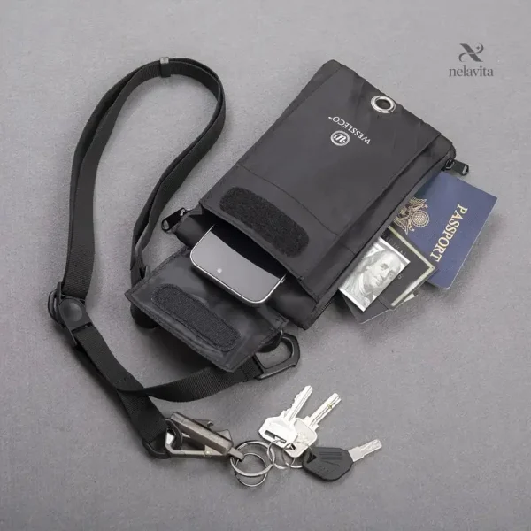 Sacoche tour de cou avec port USB pour voyageur connecté