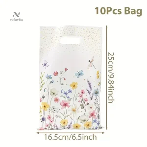 Sacs Cadeaux Plastique à Motifs Floraux – Sachets avec Poignée pour Anniversaire, Mariage et Emballages Cadeaux Élégants