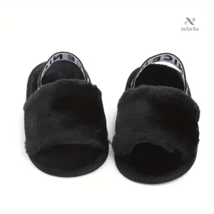 Sandales bébé fille en fourrure douce – Chaussures d’intérieur antidérapantes été/hiver