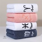 Accessoires de bain en coton 100%, inspirés des signes du zodiaque