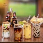 Gobelets en verre avec couvercles et pailles étanches 550ml