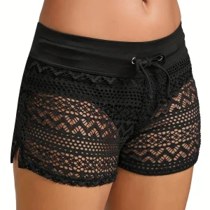Short de Plage Femme en Dentelle – Taille Haute avec Lien Ajustable