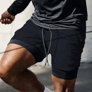 Short de sport homme 2 en 1 – Running, Fitness & Entraînement – Bleu avec cuissard intégré