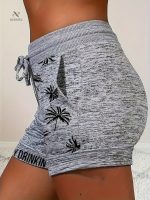 Short décontracté pour femmes, motif palmier et taille ajustable