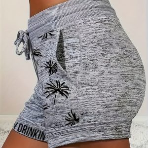 Short décontracté pour femmes, motif palmier et taille ajustable
