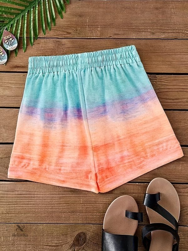 Shorts à imprimé palmier pour femmes, taille élastique