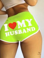 Short taille haute imprimé "I LOVE MY HUSBAND" pour femmes