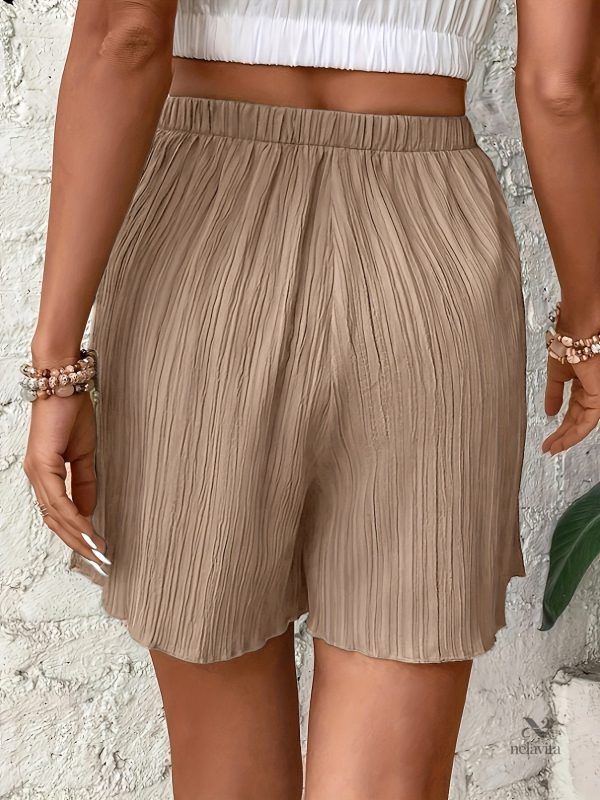 Short Uni en Tissu Froncé