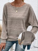 Pull uni col rond à manches chauve-souris, coupe ample