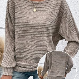 Pull uni col rond à manches chauve-souris, coupe ample