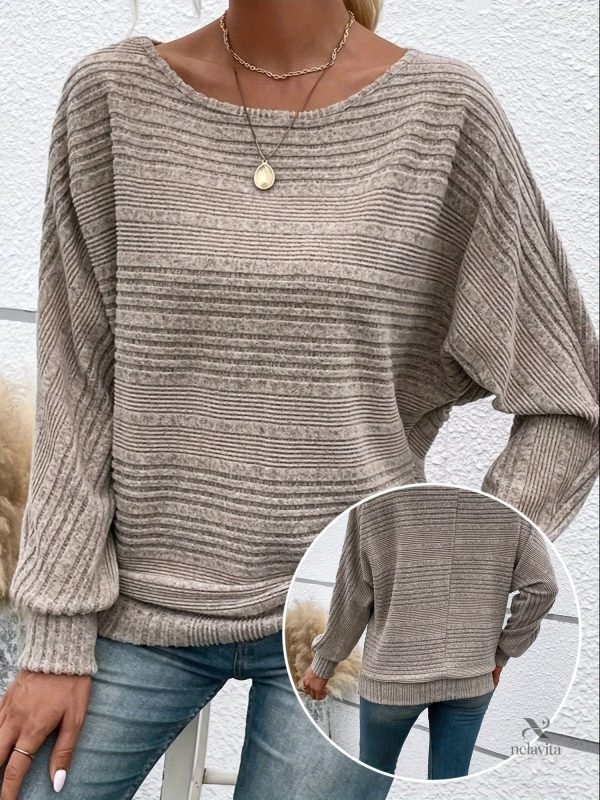solid-crew-neck-pullover-sweater-casual-batwing-sleeve-lo-m05xzn-1 Pull uni col rond à manches chauve-souris, coupe ample