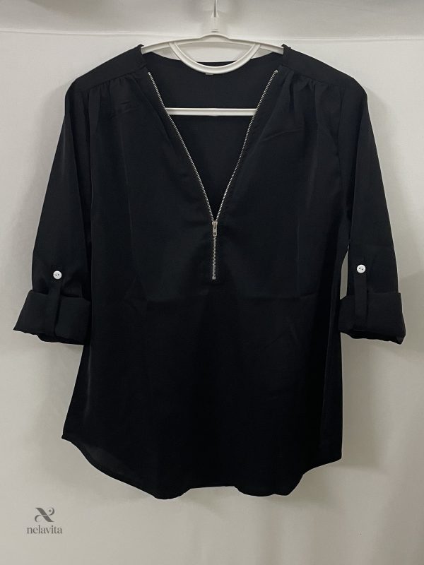 Blouse unie à manches retroussables