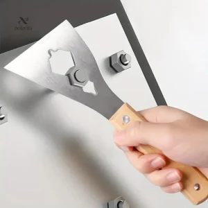 Spatule Multifonction en Acier Inoxydable avec Manche en Bois