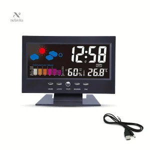 Station Météo Intelligente avec Écran LCD – Horloge Digitale, Température, Humidité & Prévisions Météo