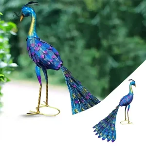 Décoration extérieure originale, sculpture paon vibrante