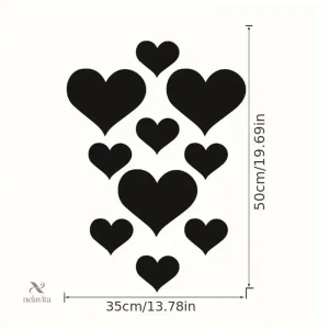Sticker mural cœurs noirs 50x35 cm – Décoration murale amovible pour chambre, salon ou bureau