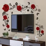 Sticker mural fleurs et papillons avec roses rouges en relief
