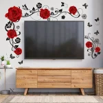 Sticker décoratif roses rouges en relief pour chambre