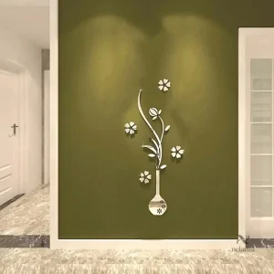 Sticker mural miroir vase floral 3D pour décoration intérieure