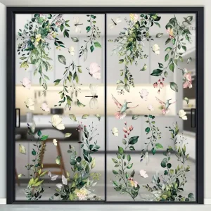 Décoration de fenêtre avec motifs naturels et colibris