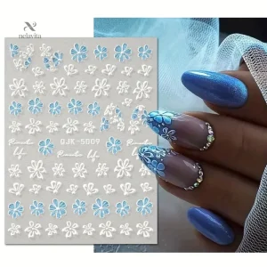Stickers Nail Art Fleurs 3D – Décorations Ongles Autocollantes pour Manucure Florale Élégante